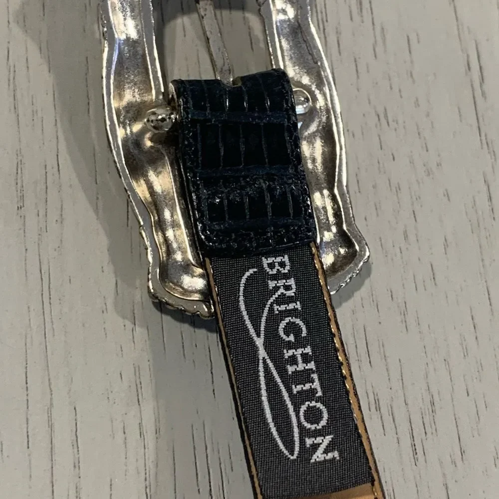 Brighton Black Croc-Embossed Belt with Silver Buckle